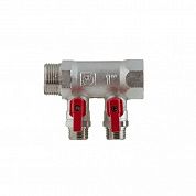 Коллектор 1 на 2 отвода 1/2 с отсекающими кранами никелированный VALTEC